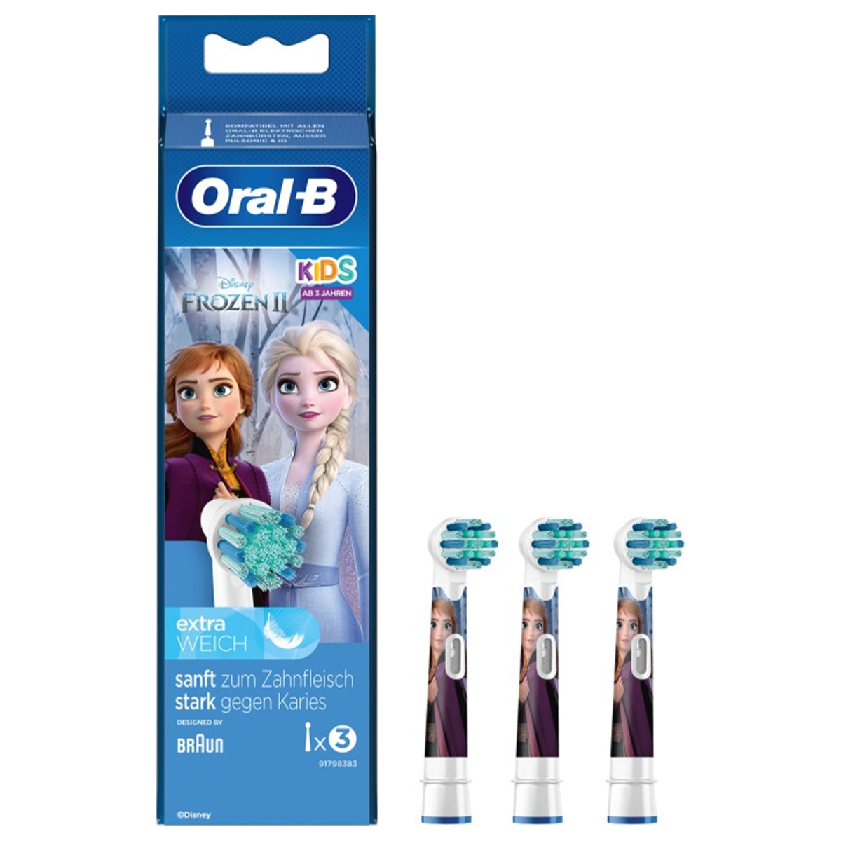 Capete De Schimb Oral-b Pentru Periuta De Dinti Eb10s-3 Frozen Ii, 3 Buc, Albastru