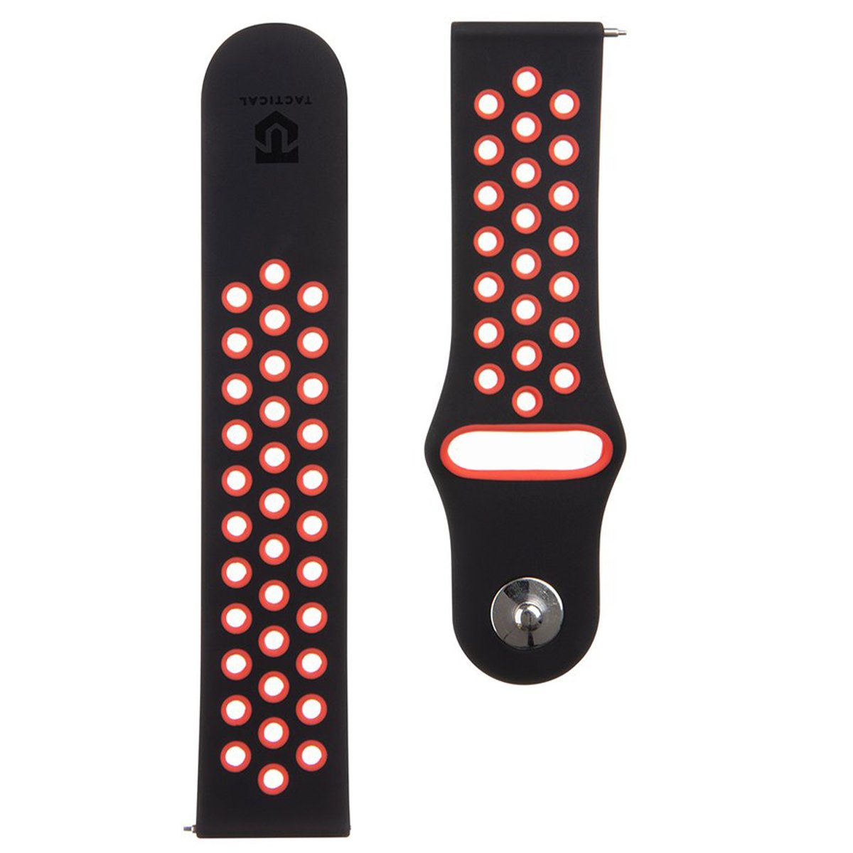 Curea smartwatch Tactical, Silicon, compatibila cu anumite ceasuri de 22mm, Negru/Rosu