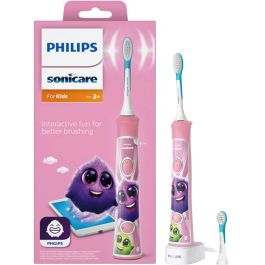 Periuta electrica sonica Philips Sonicare Kids HX6352/42, 62000 miscari/minut, 2 moduri de curatare, conectivitate la aplicatie, 2 capete de periere, aplicatie de consiliere, Roz