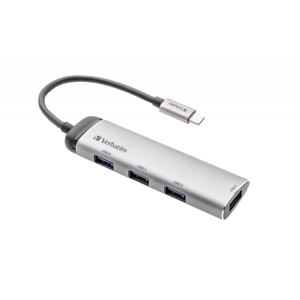 Hub multiport Verbatim USB-C, 4 xUSB 3.2 G1, Argintiu