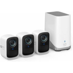 Kit supraveghere video wire-free Anker Eufy 3C set home base + 3 camere, Gri/Alb