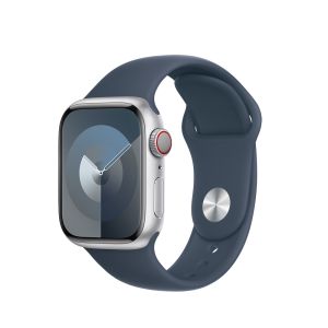 Smartwatch Apple Watch S9 Cellular, 41mm, Carcasa Aluminiu Argintie si Curea Sport Albastru Storm- M/L