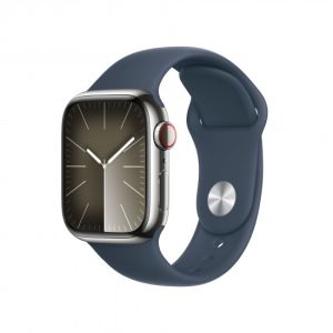 Ceas Smartwatch Apple Watch Series 9 41mm, Argintiu Stainless Steel Case with Storm Albastru Sport Band