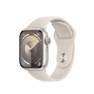 Smartwatch Apple Watch S9 GPS 41mm, Carcasa Aluminiu Alba Starlight si Curea Sport Alb Starlight, M/L