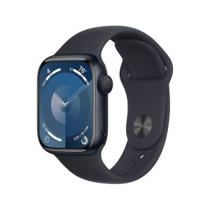 Smartwatch Apple Watch S9 GPS 45mm, Carcasa Aluminiu Neagra Midnight si Curea Sport Negru Midnight, M/L