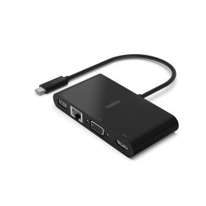 Hub Multimedia Belkin USB-C (GBE, HDMI, VGA, USB-A), Negru