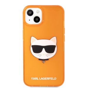 Husa telefon Karl Lagerfeld pentru iPhone 13, Choupette Head, Plastic, Fluo Orange