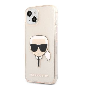 Husa telefon Karl Lagerfeld pentru iPhone 13 Mini, Karl Head Full Glitter, KLHCP13SKHTUGLGO, Plastic, Gold
