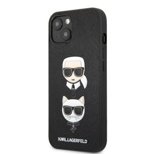 Husa telefon Karl Lagerfeld, Saffiano Karl and Choupette Heads Case pentru Apple iPhone 13 mini, Negru