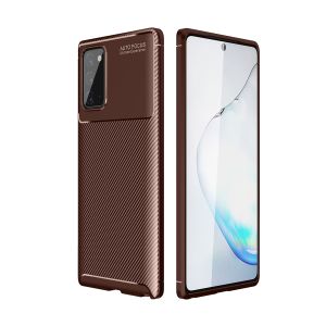 Husa pentru Samsung Galaxy Note 20, Fibra carbon mata, Plastic, Maro