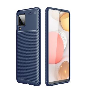 Husa pentru Samsung Galaxy A12, Fibra carbon mata, Albastru
