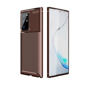 Husa pentru Samsung Galaxy Note 20 Ultra, Fibra carbon mata, Plastic, Maro