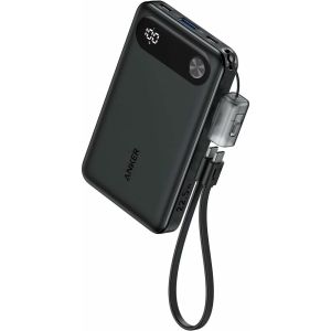 Acumulator extern Anker Powercore 10000 mAh, 22.5W, 2x USB-C, 1x USB-A, cablu USB-C incorporat, Negru