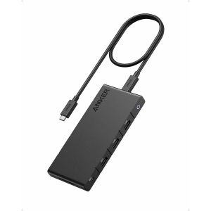 Hub Anker 364 10-in-1, 100W Power Delivery, USB-C, Dual 4K HDMI, 1 Gbps Ethernet, 4x USB-A, port card SD, Negru