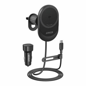 Incarcator auto wireless Anker MagGo, 15W, 360 grade, pentru iPhone 14/15, (cablu si adaptor inclus), Negru
