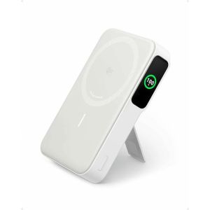 Baterie externa magnetica wireless Anker MagGo, Qi2, 10.000 mAh, 15W, USB-C, Suport Pliabil, Smart Display, pentru iPhone 15/14/13/12, Alb