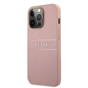 Husa de protectie telefon Guess pentru iPhone 13 Pro, Leather Saffiano, Plastic, Roz