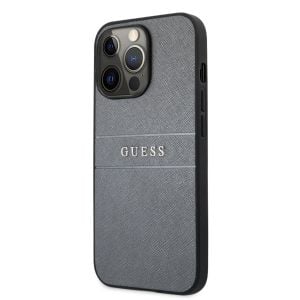 Husa telefon Guess pentru iPhone 13 Pro Max, Leather Saffiano, Plastic, Gri