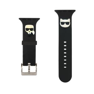 Curea pentru Ceas Smartwatch, Karl Lagerfeld, Karl and Choupette Watch Strap pentru Apple Watch 38/40mm, Silicon, Negru