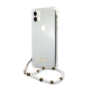 Husa telefon Guess, PC Script si White Pearls pentru Apple iPhone 11, Transparent