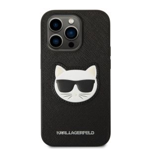 Husa telefon Karl Lagerfeld pentru iPhone 14 Pro Max, Choupette Head, Piele ecologica, Negru