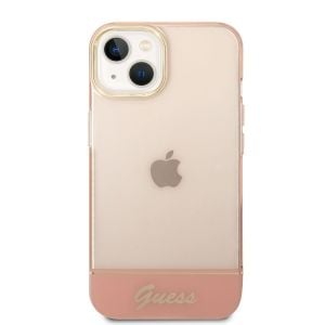 Husa de protectie telefon Guess pentru iPhone 14 Plus, Camera Outline and Logo Script, Plastic, Roz