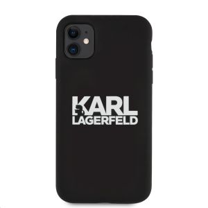 Husa telefon Karl Lagerfeld pentru iPhone 11, Stack White Logo, Silicon, Negru