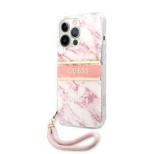 Husa telefon Guess pentru iPhone 13 Pro Max, Marble Strap, Plastic, Roz