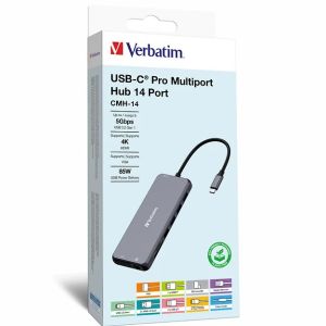 Hub multiport Verbatim USB-C, 14 port, HDMI, VGA, RJ45, SD, microSD, USB-C PD, USB A, Audio Jack, Argintiu
