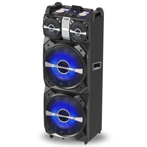 Boxa activa fixa AKAI DJ-T5, dual USB, card SD, Bluetooth, microfon wireless si telecomanda, 300W, Negru