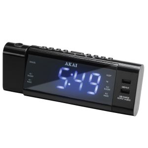 Radio ceas Akai ACR-3888, proiectie, incarcator telefon USB, Negru
