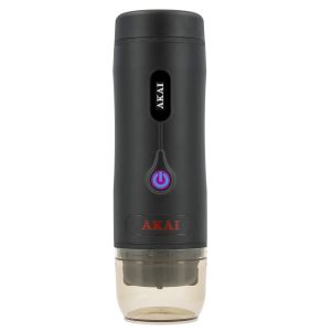 Espressor portabil AKAI, 15 bar, rezervor 50 ml, baterie reincarcabila, afisaj digital, Negru