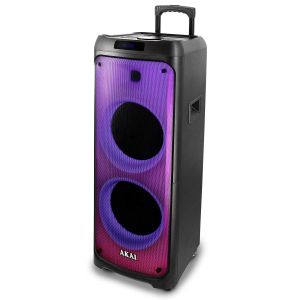 Boxa Portabila Akai, Tip Troller, 100 W Rms, Bluetooth 5.0, Joc Lumini, Usb, Microfon, Telecomanda, Negru, "Party Speaker 1010"