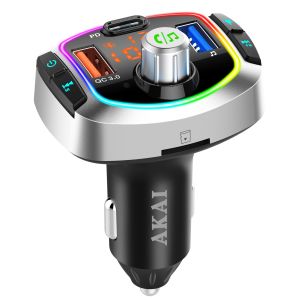 Modulator auto Akai, Bluetooth, Cu lumini, Negru/Argintiu
