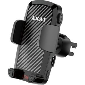 Modulator FM Akai FMT-C14BT tip suport de telefon, USB-A, Bluetooth, afisaj LED, Negru