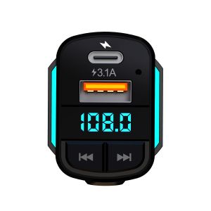Modulator FM Akai FMT-32BT, USB-A, USB-C, Micro-USB, Lightning, Cablu, Bluetooth, afisaj LED, Negru