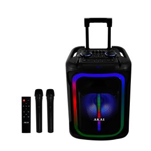 Boxa portabila Akai ABTS-15 Pro Vulcano cu Troller, Bluetooth, 75 W RMS, 2 x microfon fara fir, Negru