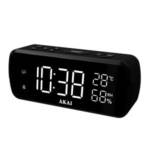 Radio cu Ceas AKAI ACR-1080, Display LED, Indicator de umiditate si temperatura, Negru
