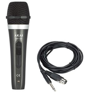 Microfon cu fir Akai, tip hipercardioid, burete integrat, Negru