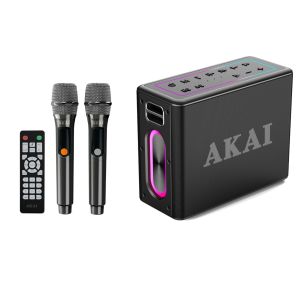 Boxa portabila Akai cu 2 microfoane 80W, Negru