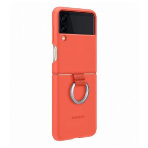 Husa telefon pentru Samsung Galaxy Z Flip3, Clear Cover with Ring, Coral