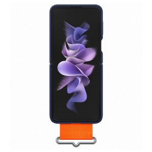 Husa telefon pentru Samsung Galaxy Z Flip3, Silicone Cover with Strap, Albastru