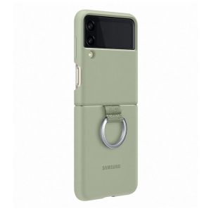 Husa telefon pentru Samsung Galaxy Z Flip3, Clear Cover with Ring, Verde maslin