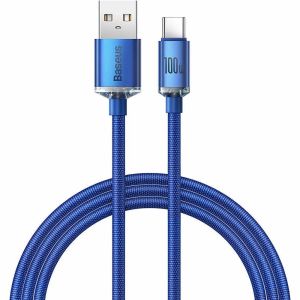 Cablu Baseus Crystal Shine, Fast Charge, USB la USB-C, 100W, 1.2m, Albastru