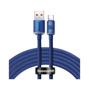 Cablu Baseus Crystal Shine, Fast Charge, USB la USB-C, 100W, 2m, Albastru