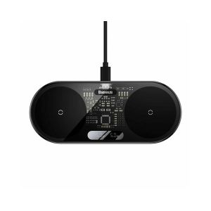 Incarcator wireless Baseus Digital LED Display Dual Qi, 20W, Transparent