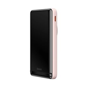 Baterie externa Baseus Magnetic Bracket, 10000mAh, 20W, Incarcare rapida, wireless, USB-C, cablu USB-C la USB-C inclus, Roz