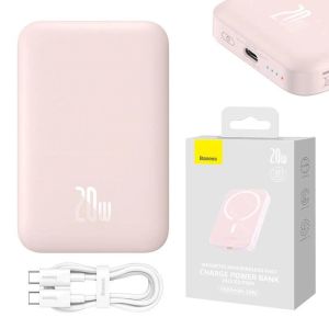 Baterie externa Baseus Magnetic Mini Wireless, 6000 mAh, Incarcare rapida, 20W, cablu USB-C inclus, Roz
