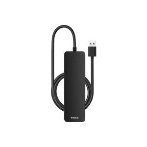 Hub Baseus UltraJoy 4-in-1 Lite, USB-A la 4xUSB-A 3.0, 5Gbps, Negru cu cablu de 100cm, Negru