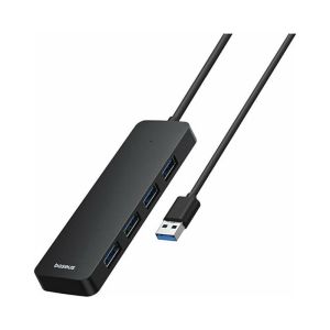 Hub Baseus UltraJoy 4-in-1 Lite, USB-A la 4xUSB-A 3.0, 5Gbps, Negru cu cablu de 15cm, Negru